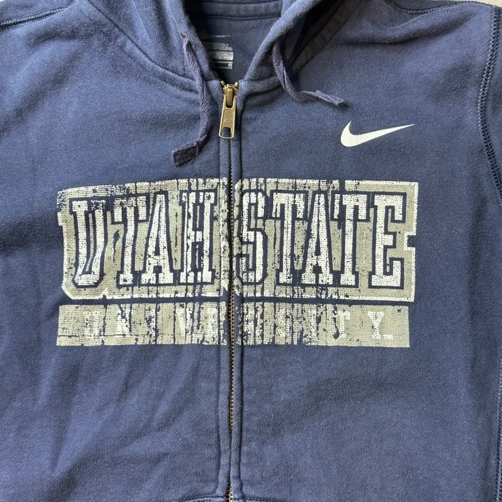 Utah State University Nike Hoodie Womens M Navy Full Zip Distressed Logo Fleece